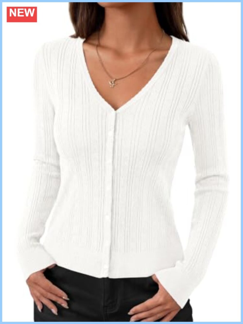 Lightweight Button Front Cardigan Slim Fit Pointelle Knit V-Neck Women